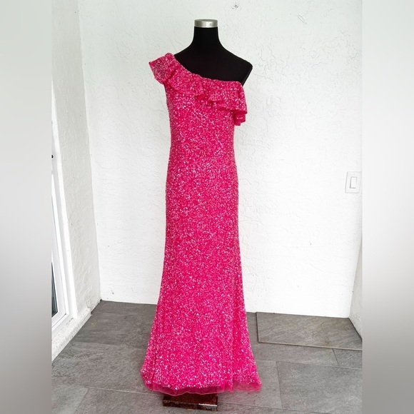 Mac Duggal Barbie Pink Sequin Beaded Prom Evening Formal Gown Womens Size 4 NEW - Picture 3 of 9